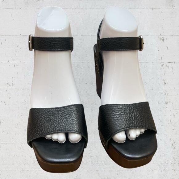 Christian Di Riccio Black Leather Platform Wedge Sandals Size 7.5 EU 38 Italy - Picture 4 of 8